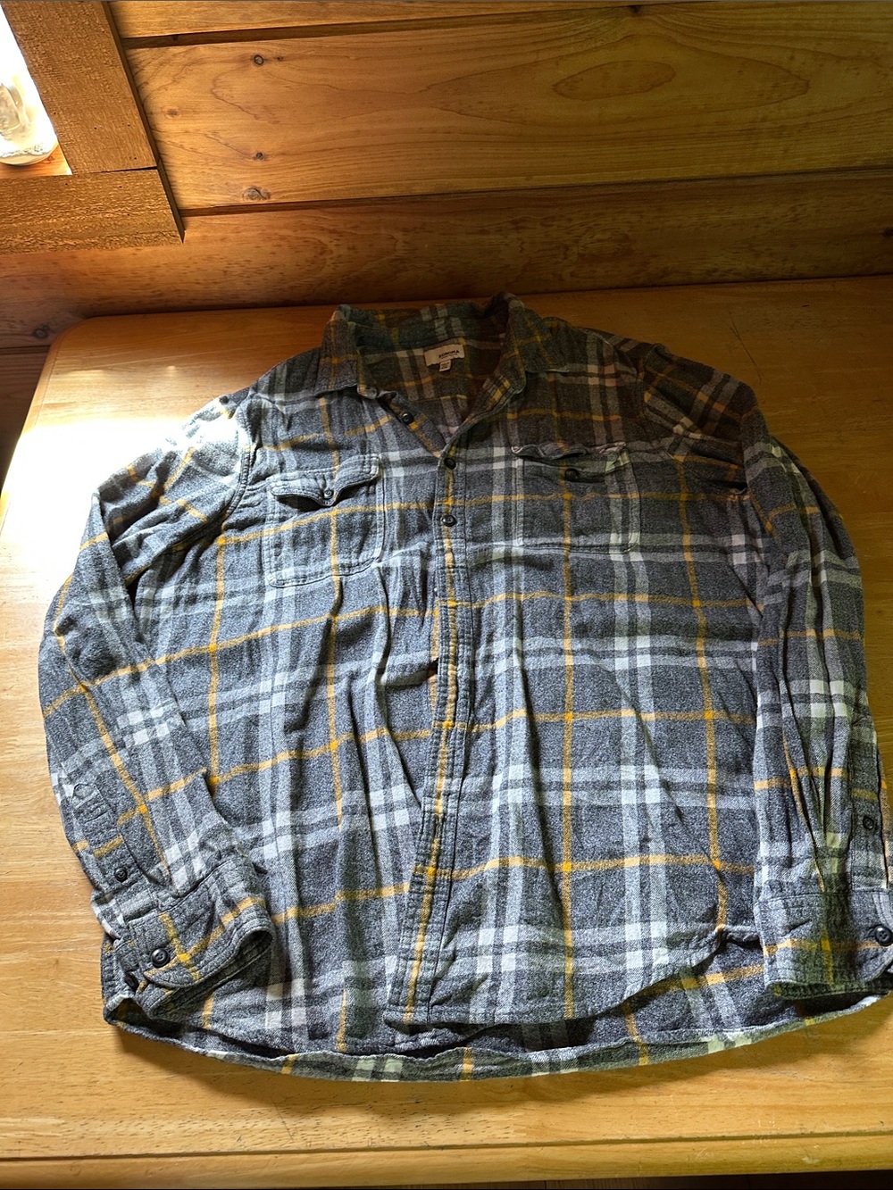 Sonoma Gray Plaid Button-Down Shirt with Yellow Accents